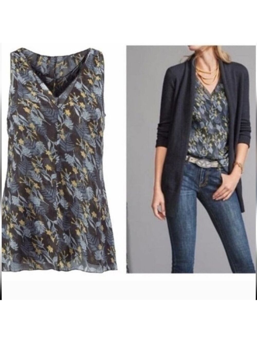 Cabi 3450 fern layered sleeveless blouse medium